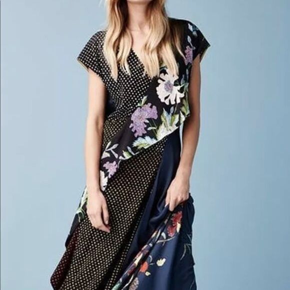 Diane von Furstenberg Draped Floral & Dot Silk Maxi Patch Dress - Picture 3 of 7